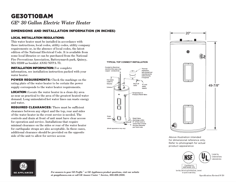 Page n°1 - Fiche technique GE GE30T10BAM