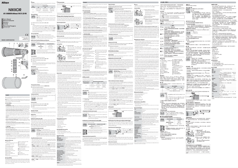 Image de la première page du manuel de l'appareil AF-S Nikkor 600mm f/4E FL ED VR