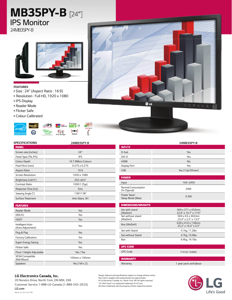 Page 1 de la notice Fiche technique LG 24MB35PY-B