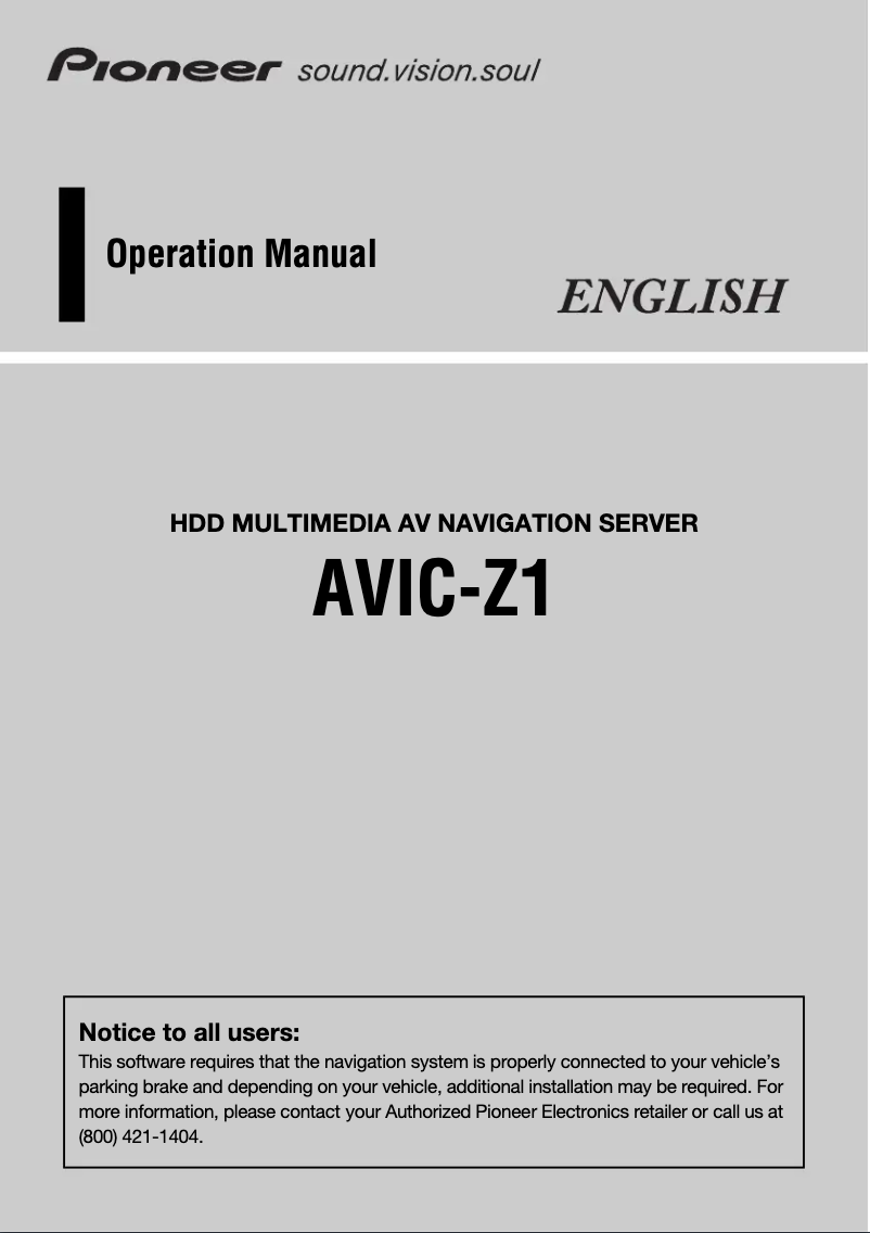 Page n°1 - Manuel utilisateur Pioneer AVIC-Z1