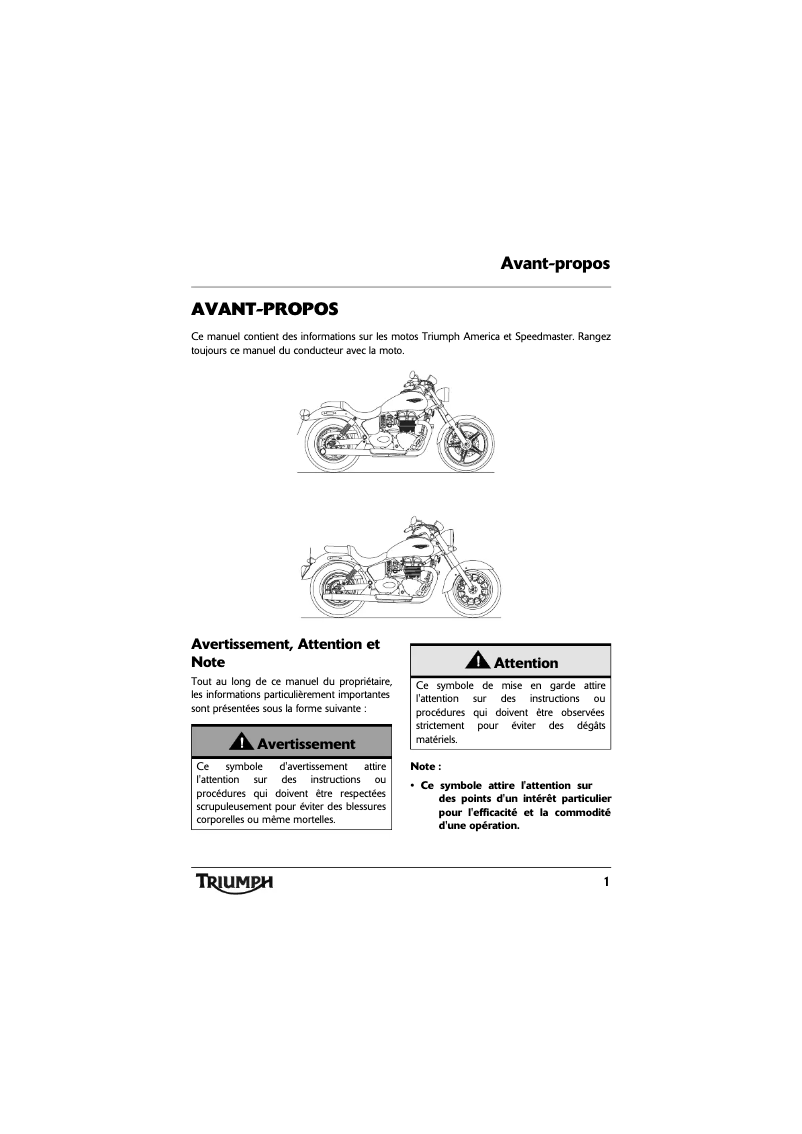 Page n°1 - Manuel utilisateur Triumph America