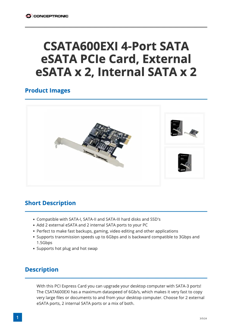 Página 1 del manual Manual de usuario Conceptronic CSATA600EXI