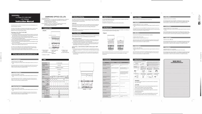 Page n°1 - Manuel utilisateur Rokinon Cine DS DS135M-N