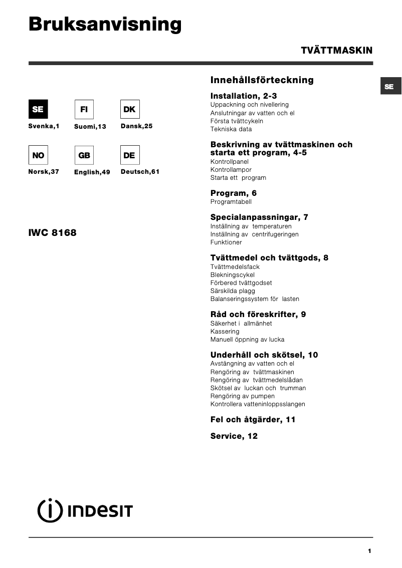 Page 1 de la notice Manuel utilisateur Indesit IWC 8168 (SK)