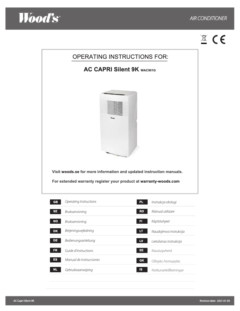 Page n°1 - Manuel utilisateur Wood's AC Capri Silent 9K