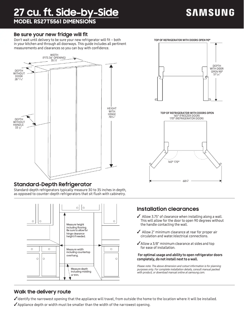 Page n°1 - Guide de mesure Samsung RS27T5561SR/AA