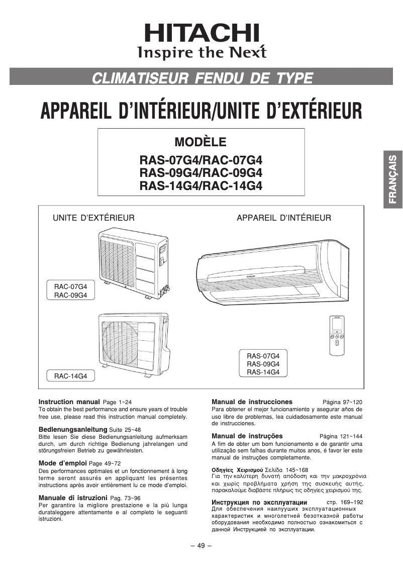 Page 1 de la notice Manuel utilisateur Hitachi RAS-14G4