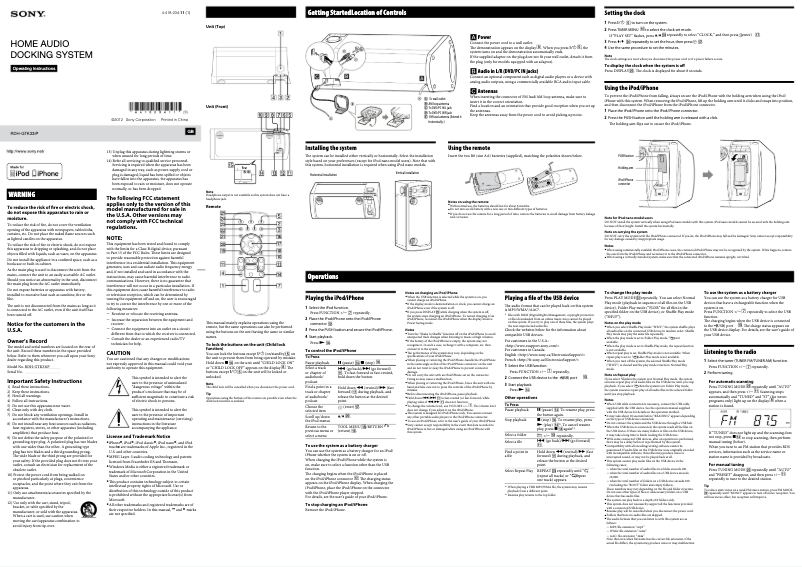 Page n°1 - Manuel utilisateur Sony RDH-GTK33iP
