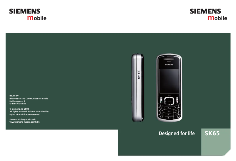 Page n°1 - Manuel utilisateur Siemens SK65