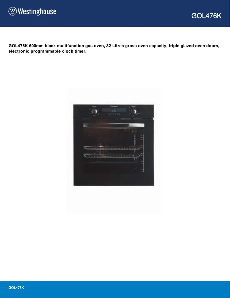 Page 1 de la notice Manuel utilisateur Westinghouse GOL476K