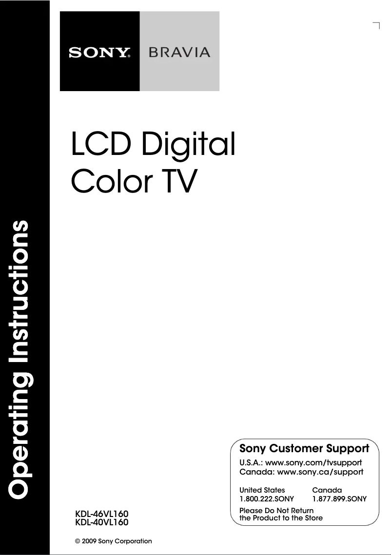 Page n°1 - Manuel utilisateur Sony Bravia KDL-40VL160