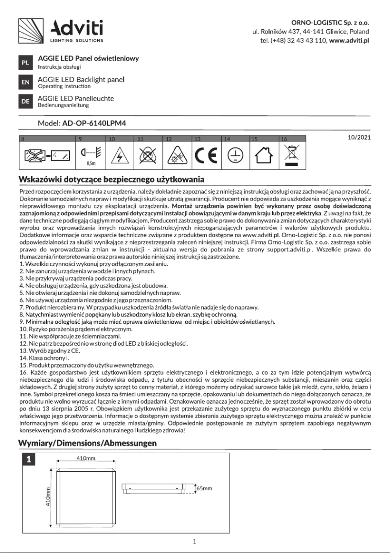 Page n°1 - Manuel utilisateur Adviti AD-OP-6140LPM4