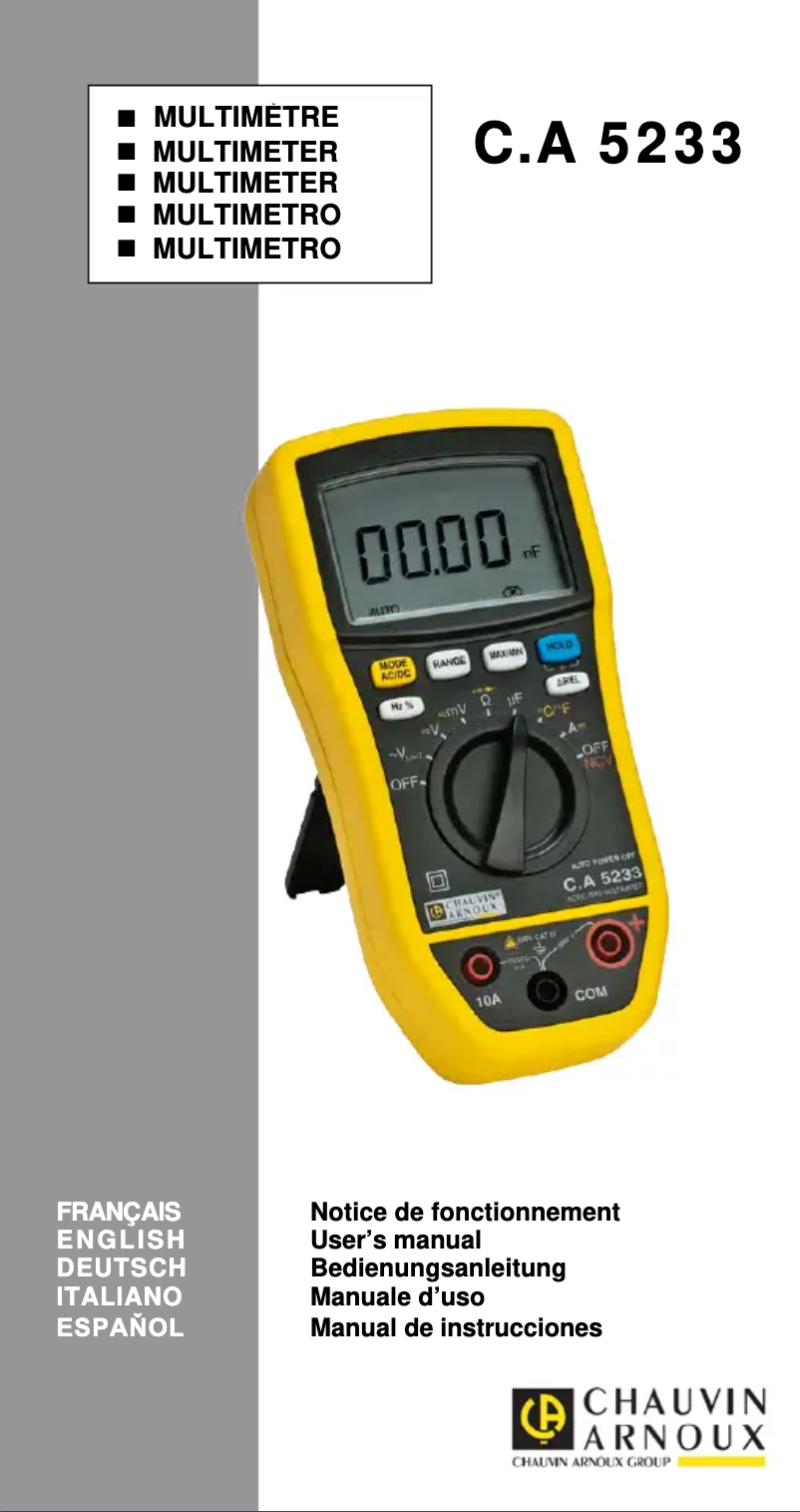 Page 1 de la notice Manuel utilisateur Chauvin Arnoux C.A 5233