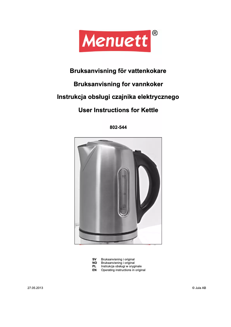 Page n°1 - Manuel utilisateur Menuett 802-544