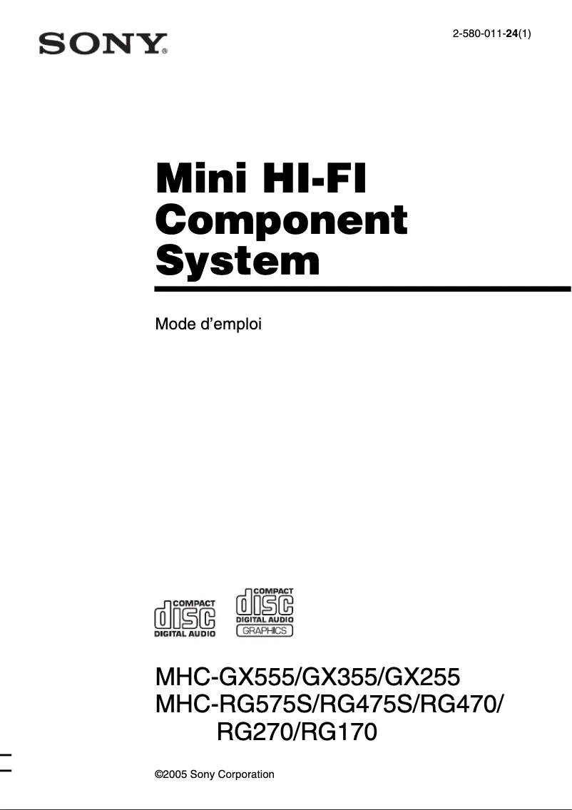 Page 1 de la notice Manuel utilisateur Sony MHC-RG470