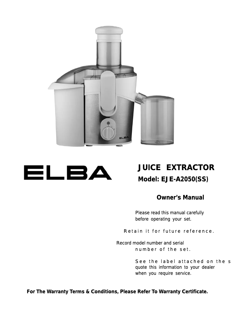 Page n°1 - Manuel utilisateur Elba EJE-A2050(SS)