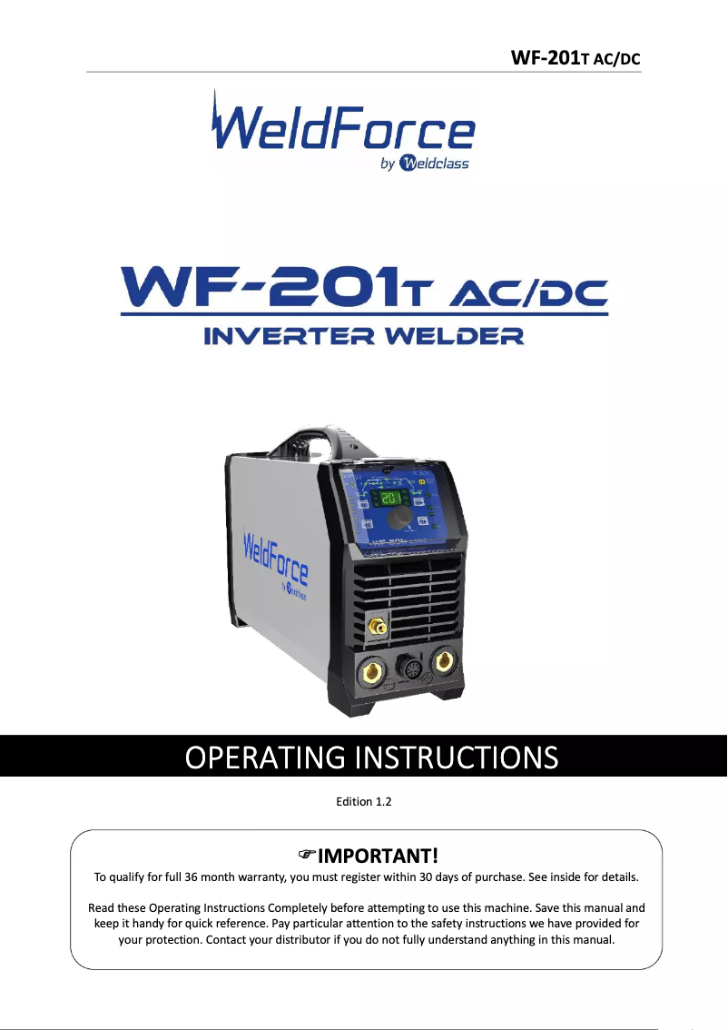 Page n°1 - Manuel utilisateur Weldclass Weldforce 201T
