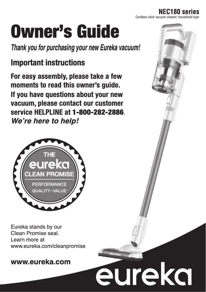 Page 1 de la notice Manuel utilisateur Eureka PowerClean NEC185