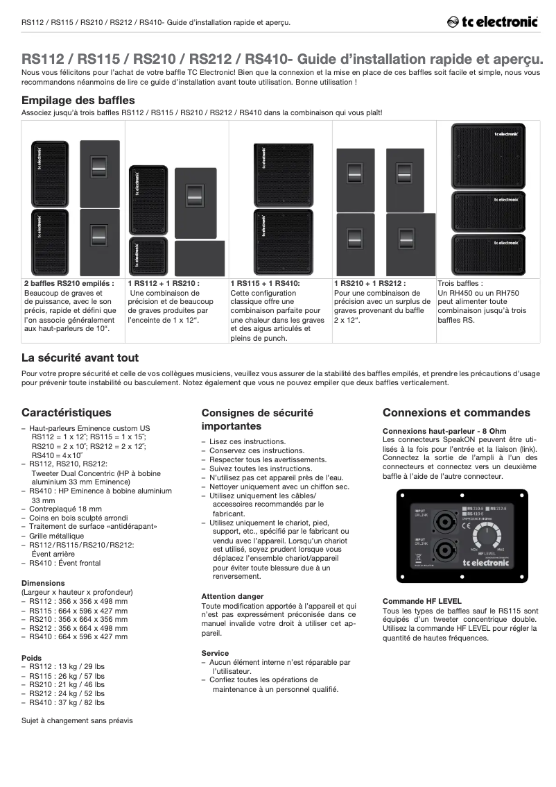 Page n°1 - Manuel utilisateur TC Electronic RS210C