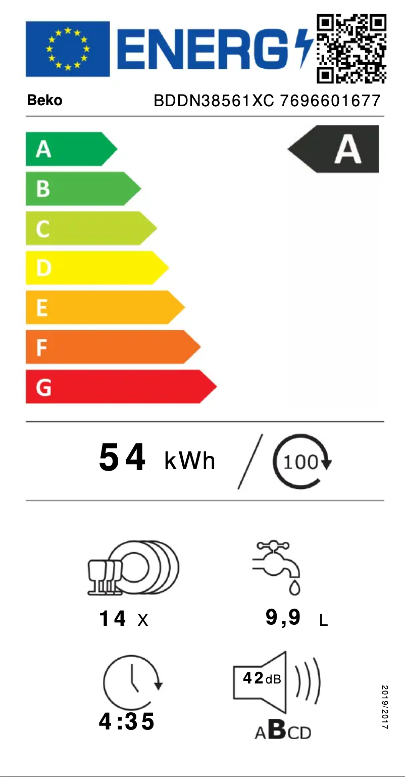 Page 1 de la notice Label énergétique Beko BDDN38561XC