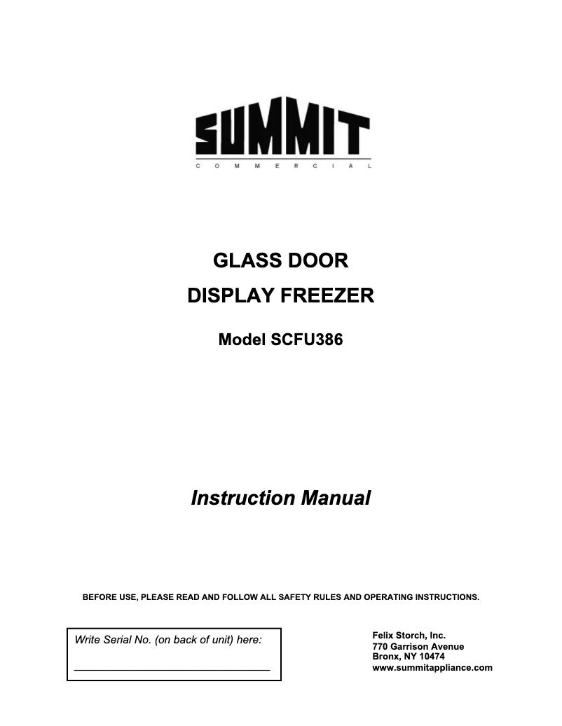 Page 1 of the manual Use and Maintenance Manual Summit SCFU386