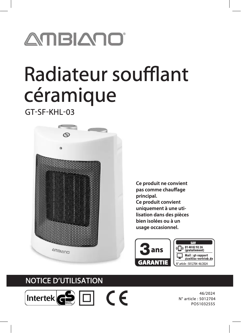 Page n°1 - Manuel utilisateur Ambiano GT-SF-KHL-03