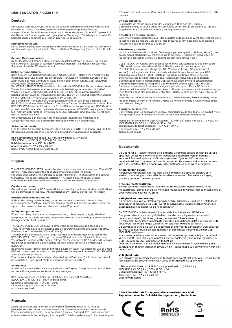 Page 1 de la notice Manuel utilisateur CESYS C028149