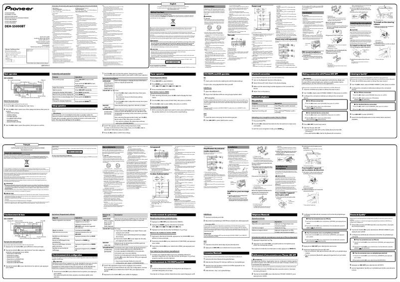 Page 1 de la notice Guide de démarrage rapide Pioneer DEH-S5000BT