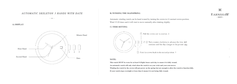 Page n°1 - Manuel utilisateur Earnshaw Vancouver Skeleton Automatic ES-8075-01