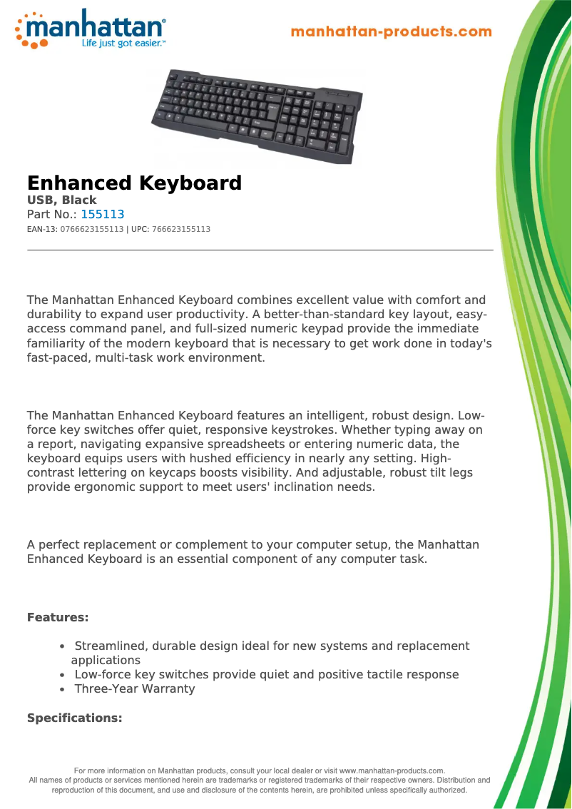 Page 1 de la notice Fiche technique Manhattan 155113