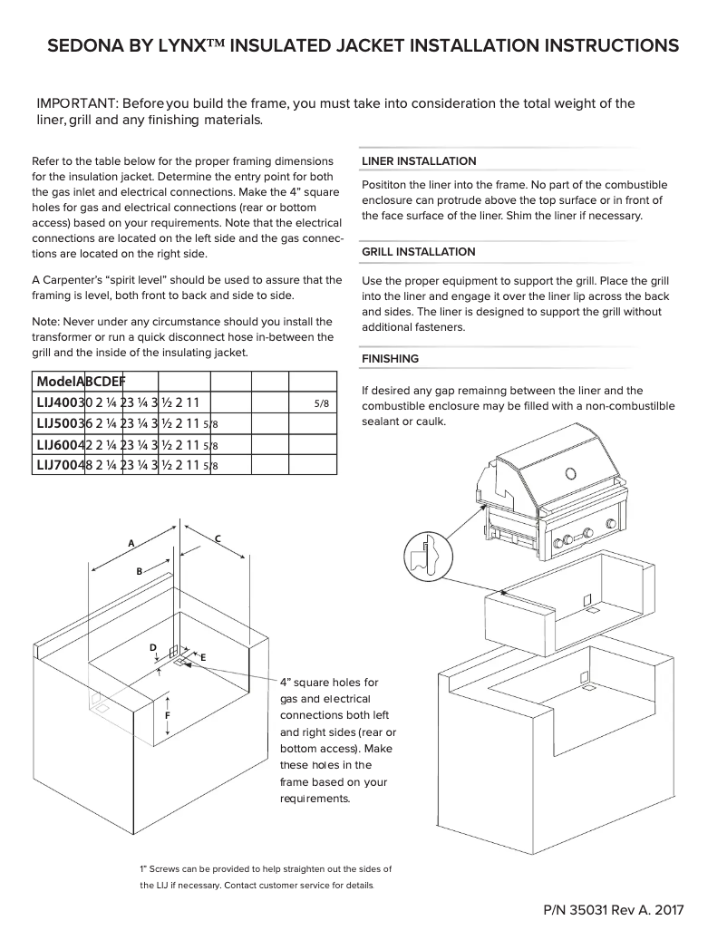 Page n°1 - Guide d'installation Sedona LIJ600