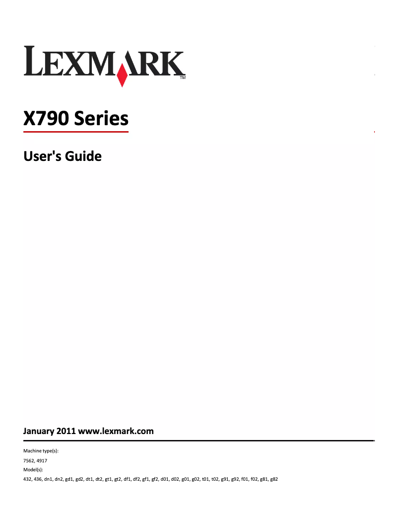 Page 1 de la notice Manuel utilisateur Lexmark X792dte