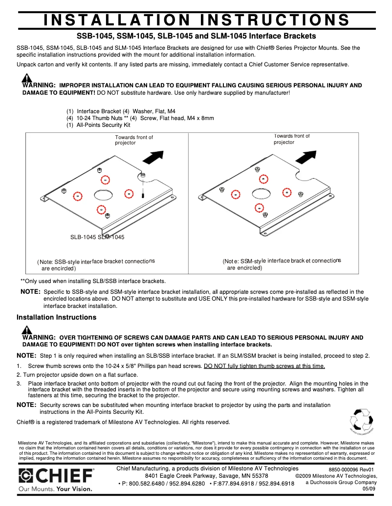 Page 1 de la notice Manuel utilisateur Chief SSB1045