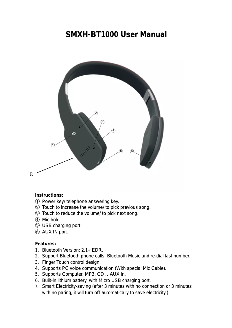 Image de la première page du manuel de l'appareil MXH-BT1000