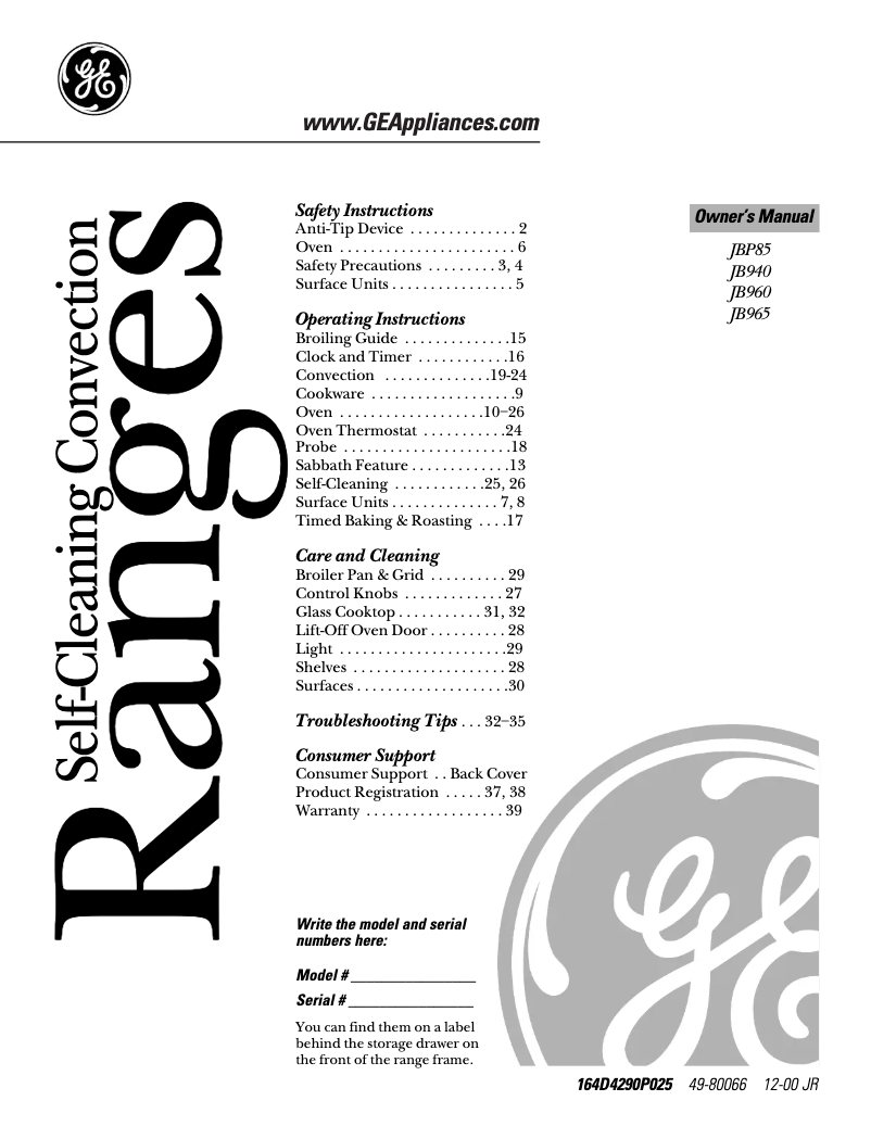 Page n°1 - Manuel d'utilisation et d'entretien GE Profile JB965SDSS