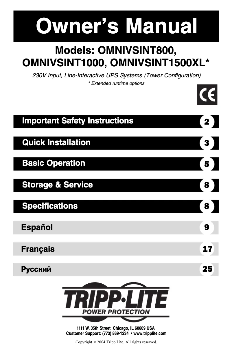 Page n°1 - Manuel utilisateur Tripp Lite Omni VS