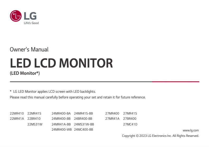 Page n°1 - Manuel utilisateur LG 27MR41S