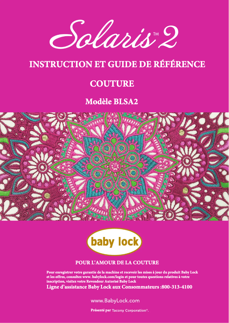 Page 1 de la notice Manuel utilisateur Baby Lock Solaris 2