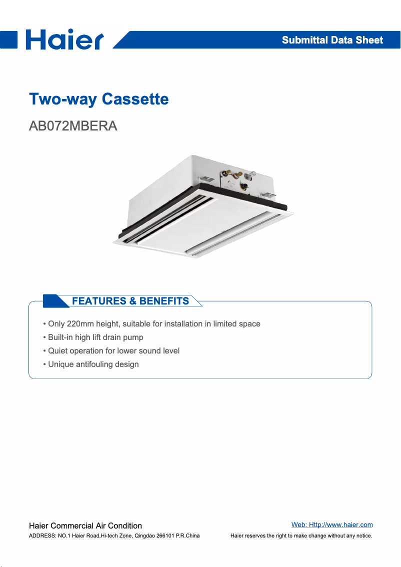 Page 1 de la notice Manuel utilisateur Haier 2-WAY CASSETTE