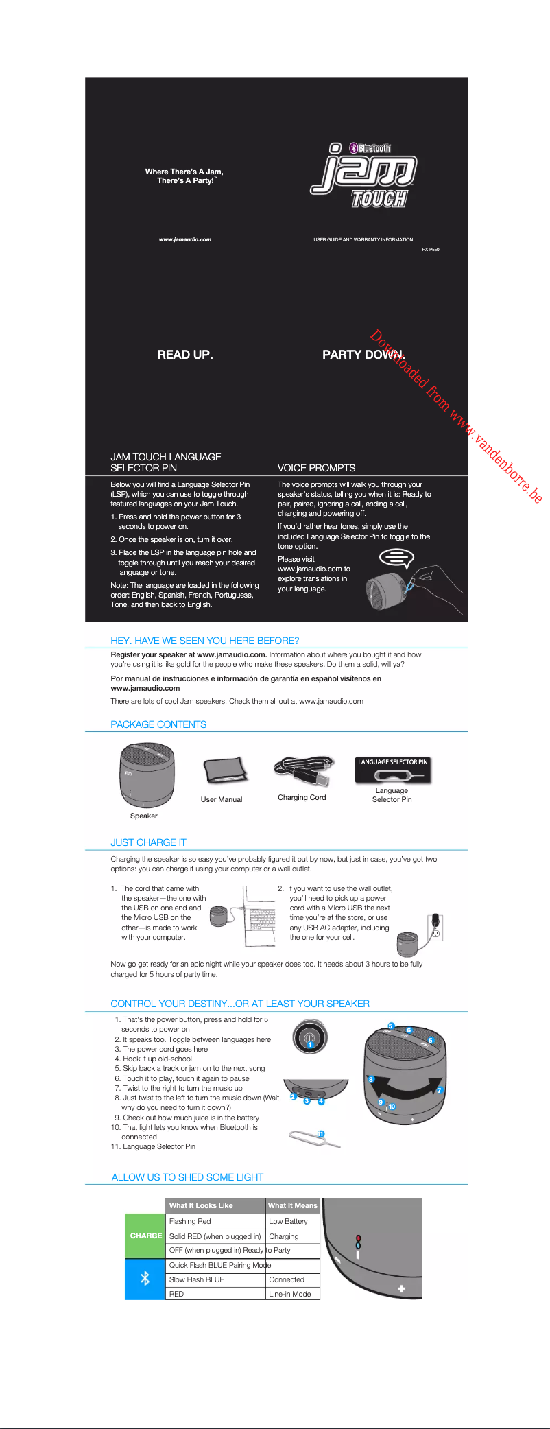 Page n°1 - Manuel utilisateur Jam Touch HX-P550