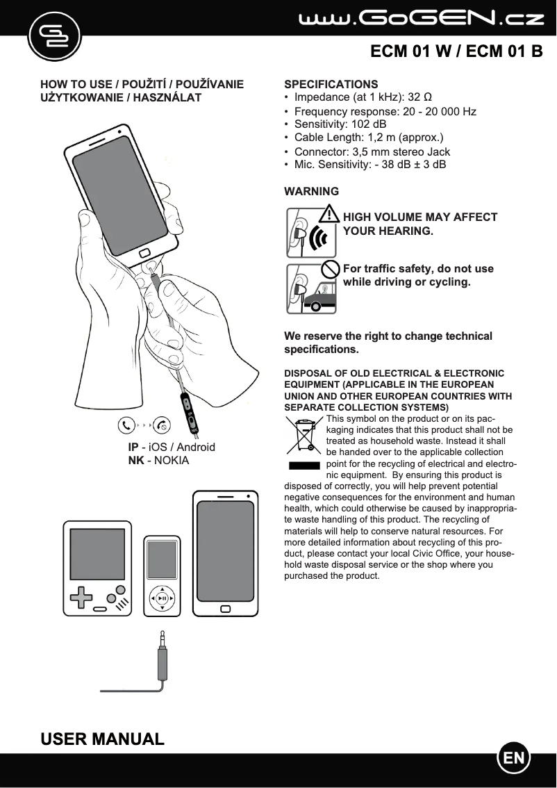 Page n°1 - Manuel utilisateur GoGen ECM 01B