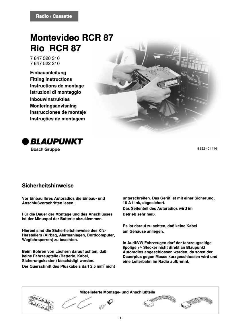 Page 1 de la notice Manuel utilisateur Blaupunkt Rio RCR 87