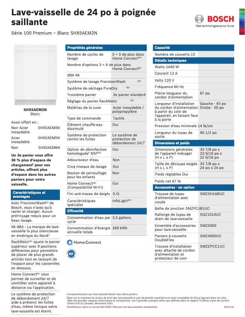 Page 1 of the manual Technical Sheet Bosch SHX5AEM2N