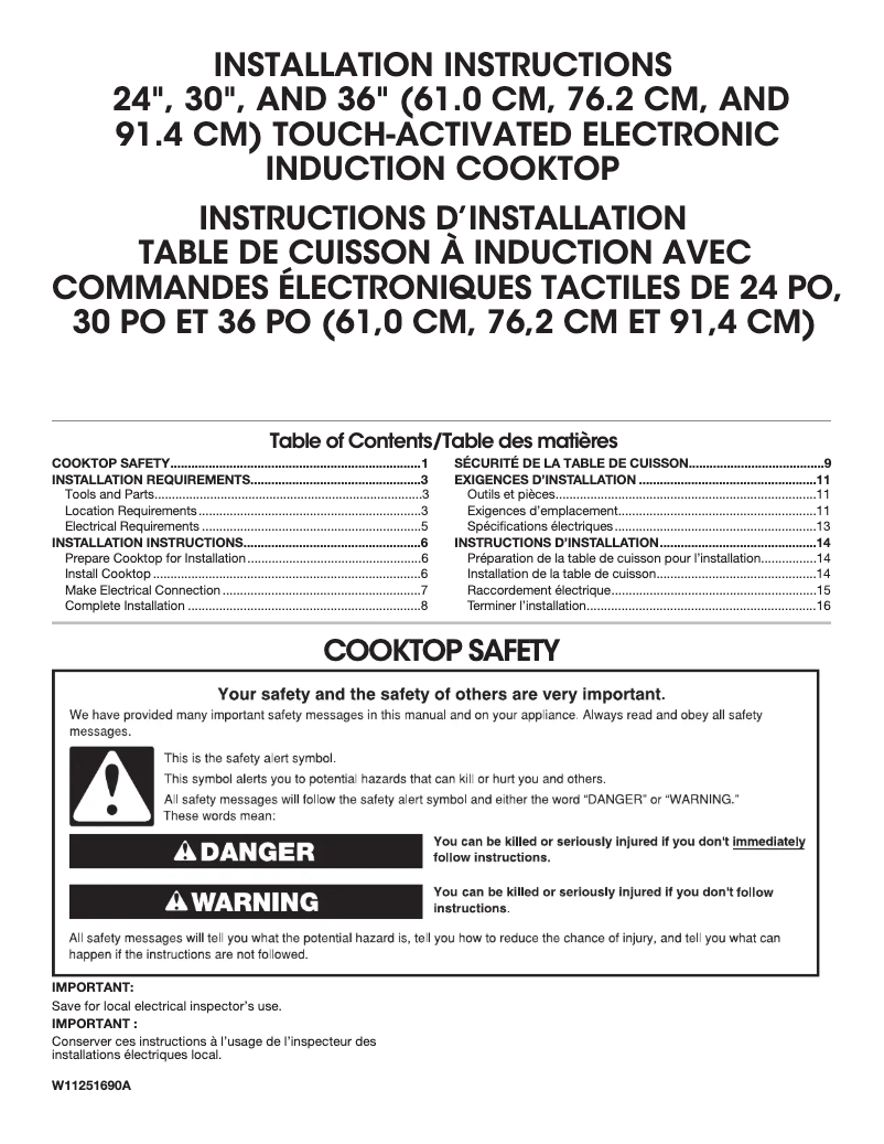 Page 1 de la notice Guide d'installation JennAir JIC4736HB