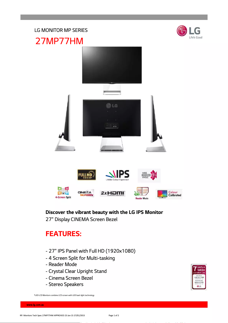 Página 1 del manual Ficha técnica LG 27MP77HM-P
