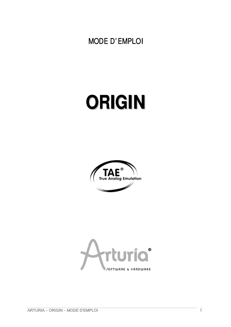 Image de la première page du manuel de l'appareil Origin