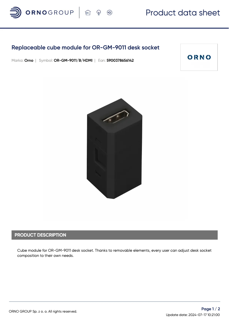 Page 1 de la notice Fiche technique ORNO OR-GM-9011