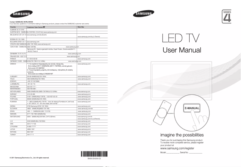 Page n°1 - Guide d'installation Samsung UE32D4000NW
