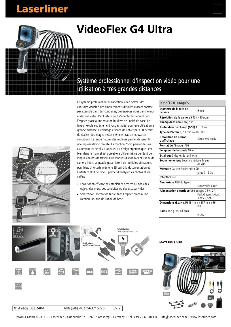 Image de la première page du manuel de l'appareil VideoFlex G4 Ultra