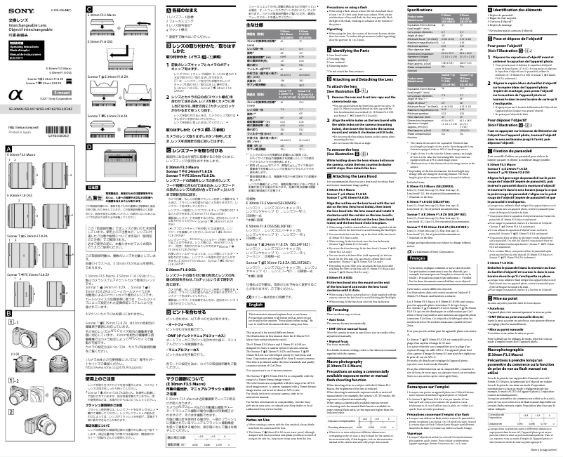 Page n°1 - Manuel utilisateur Sony E 30mm F3.5 Macro